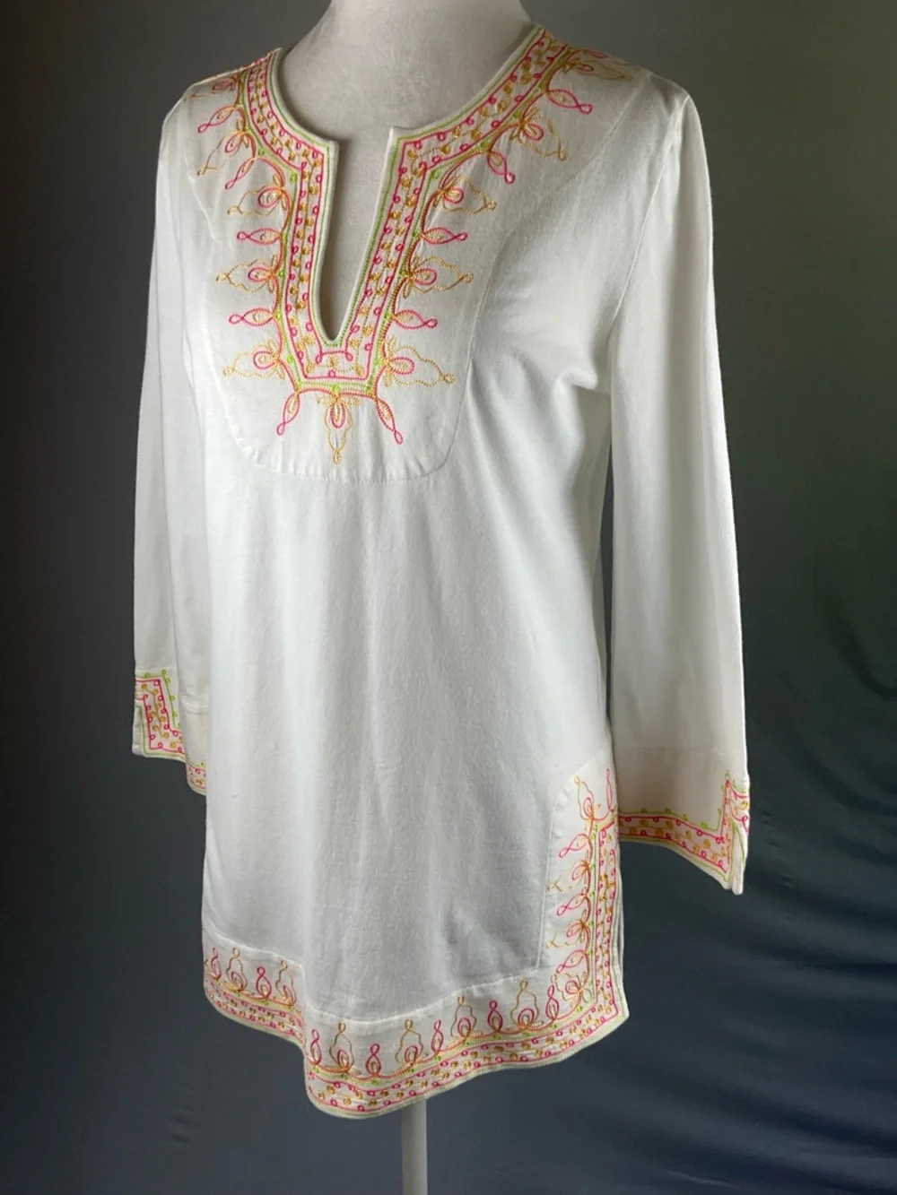 Lilly Pulitzer Embroidered Palm Beach Tunic Top White Pink Green Gold Small - Picture 7 of 16
